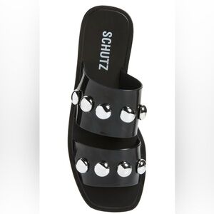 NEW Schutz Square Toe Lizzie Slide~Black~Jelly~10 / 40 ~Gorgeous Statement Shoes